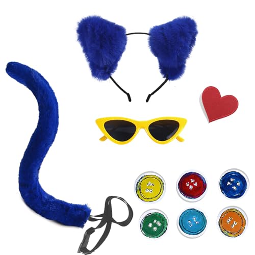 NEZLOP 8-teiliges blaues Katzenkostüm, Katzenohren-Stirnband und Schwanz, großer Knopf, für Buchtag, Halloween, Cosplay, Party, Kostüm, Blau, Einheitsgröße NEZLOP 8-teiliges blaues Katzenkostüm, Katzenohren-Stirnband und Schwanz, großer Knopf, für Buchtag, Halloween, Cosplay, Party, Kostüm, Blau, Einheitsgröße von NEZLOP
