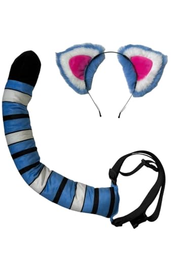 NEZLOP Blaue Tigerohren Stirnband und Schwanz Halloween Kostüm Party Cosplay Erwachsene, A, Einheitsgröße von NEZLOP
