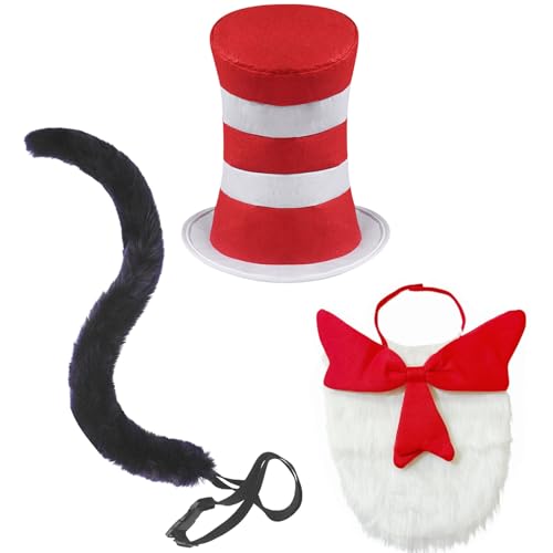 NEZLOP Katzenhut rot weiß gestreift Hüte Fliege Schwanz Set Halloween Kostüm Cosplay Zubehör Lesen Buch Tag Katzenkostüm Verkleiden NEZLOP Katzenhut rot weiß gestreift Hüte Fliege Schwanz Set Halloween Kostüm Cosplay Zubehör Lesen Buch Tag Katzenkostüm Verkleiden von NEZLOP