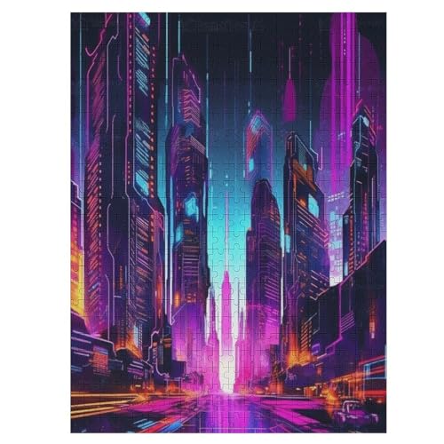 Neon City - 500 Teile Puzzle – - Hochauflösendes - Gelegenheitsspiel – 500 Teile Holzpuzzle 500 PCS von NEylim