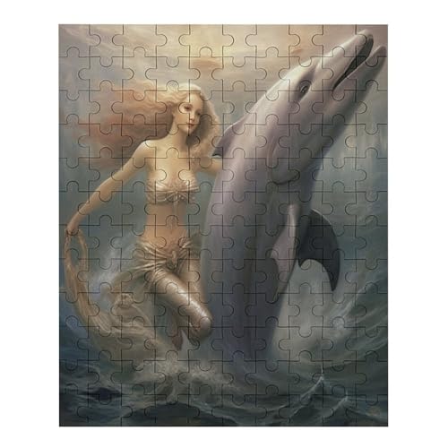 Puzzle Für Erwachsene 120 Teile Holzpuzzle | Dolphin Princess Puzzle Puzzle | Animal Hochauflösendes | Gelegenheitsspiel Art-Deco-Landschaft Größe: 120 PCS von NEylim