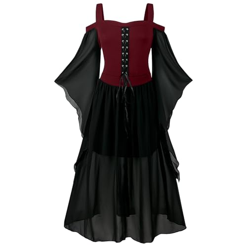 NFAOEGJ Damen Mittelalter Kleid mit Trompetenärmel,Traditionelles irisches Kleid für Damen Renaissance Cosplay Kostüm Karneval Party Halloween Kostüm (Schwarz-3, S) von NFAOEGJ