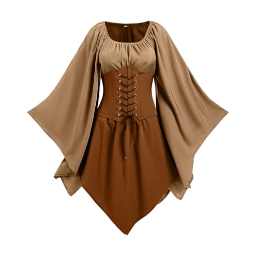 NFAOEGJ Damen Mittelalter Kleid mit Trompetenärmel,Traditionelles irisches Kleid für Damen Renaissance Karneval Kostüm Cosplay Party Halloween Kostüm (Grün-3, S) von NFAOEGJ
