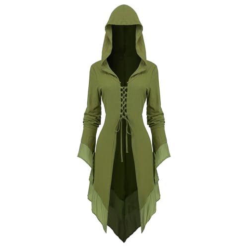 NFAOEGJ Mittelalter Kostüm Mit Trompetenärmel Damen, Traditionelles Irisches Kleid, Renaissance Gothic Retro Kostüm, für Halloween Karneval Viktorianisches Cosplay (Grün, M) von NFAOEGJ