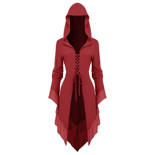 NFAOEGJ Mittelalter Kostüm Mit Trompetenärmel Damen, Traditionelles Irisches Kleid, Renaissance Gothic Retro Kostüm, für Halloween Karneval Viktorianisches Cosplay (Rot, S) von NFAOEGJ