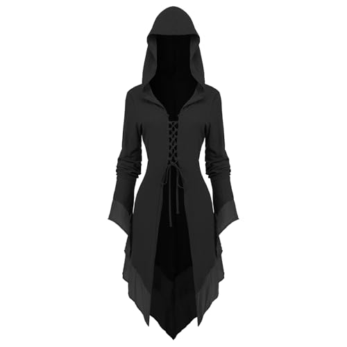 NFAOEGJ Mittelalter Kostüm Mit Trompetenärmel Damen, Traditionelles Irisches Kleid, Renaissance Gothic Retro Kostüm, für Halloween Karneval Viktorianisches Cosplay (Schwarz, XL) von NFAOEGJ
