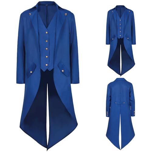 NFAOEGJ Mittelalter Viktorianische Jacke, Steampunk Frack Mantel Gothic Blazer Jacke Mittelalter Viktorianischen Retro Kleidung Halloween Cosplay (Blau, XL) von NFAOEGJ