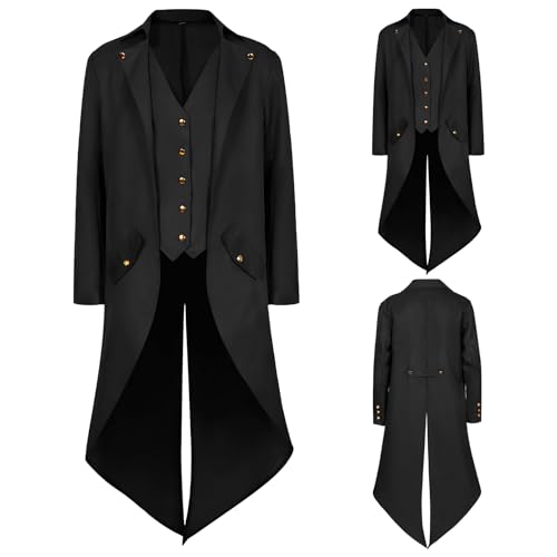NFAOEGJ Mittelalter Viktorianische Jacke, Steampunk Frack Mantel Gothic Blazer Jacke Mittelalter Viktorianischen Retro Kleidung Halloween Cosplay (Schwarz, M) von NFAOEGJ