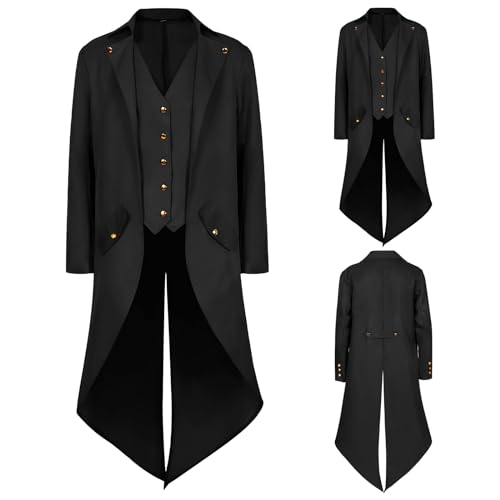 NFAOEGJ Mittelalter Viktorianische Jacke, Steampunk Frack Mantel Gothic Blazer Jacke Mittelalter Viktorianischen Retro Kleidung Halloween Cosplay (Schwarz, S) von NFAOEGJ