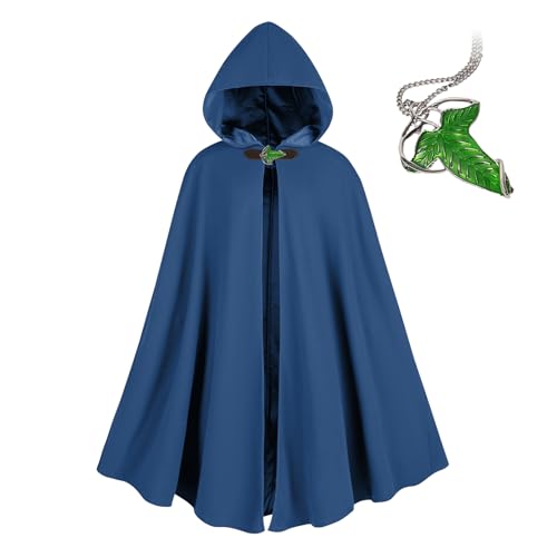 NFAOEGJ Renaissance Kapuzenumhang Mit Green Leaf Elven Brosche Mittelalter Kleidung Unisex, Halloween Mittelalter Hobbit Kapuzenmantel (Blau) von NFAOEGJ