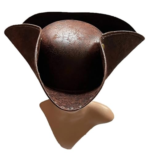 NFEKLFI Dreispitz Cosplay Maskerade Kunstleder Braun Distressed Hüte Tricorn Piraten Party Kostüm Halloween Kapitän Cowboy Zubehör Caps von NFEKLFI