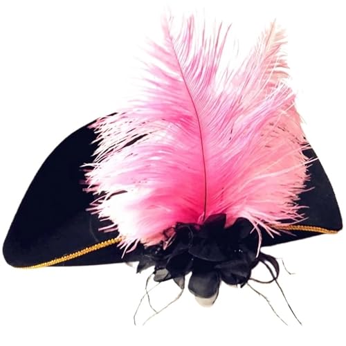 NFEKLFI Dreispitz Dreieckhut Piratenkapitän Landhausstil Schwarzer antiker Hut Vintage Federhut Piratenhof Zylinder Cosplay Musical(Pink feather) von NFEKLFI