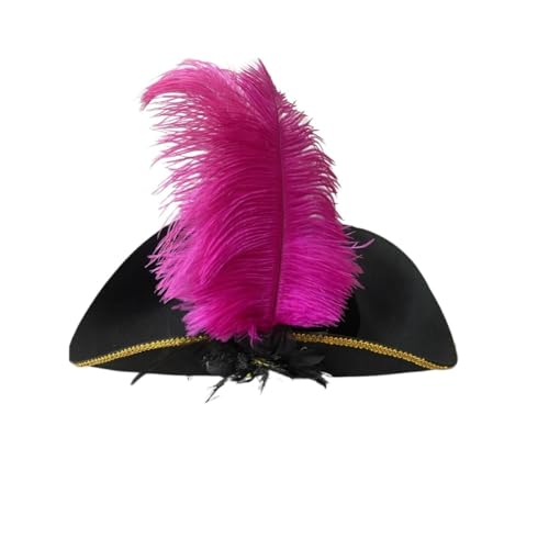 NFEKLFI Dreispitz Dreieckhut Piratenkapitän Landhausstil Schwarzer antiker Hut Vintage Federhut Piratenhof Zylinder Cosplay Musical(Purple feather) von NFEKLFI