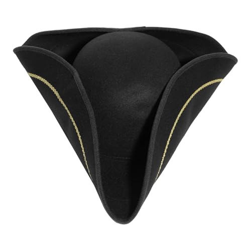 NFEKLFI Dreispitz Männer Frauen Tricorn Hut Piraten Kappe Breite Krempe Kapitän Cosplay Themed Party Kostüm Zubehör(Black 1) von NFEKLFI