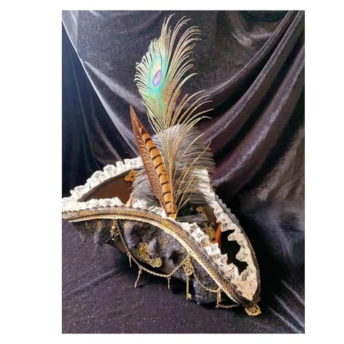 NFEKLFI Dreispitz Piratenhut Retro Gothic Gräfin Perlendreieck Hut CosPlay Piratenfederhut Kostümzubehör Requisiten(Color01) von NFEKLFI