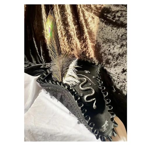 NFEKLFI Dreispitz Piratenhut Retro Gothic Gräfin Perlendreieck Hut CosPlay Piratenfederhut Kostümzubehör Requisiten(Color03) von NFEKLFI