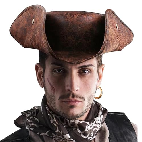 NFEKLFI Dreispitz Piratenhut aus Kunstleder, braun, Nachahmung eines Dreispitz im Vintage-Stil, for Feiertagspartys, Cosplay, Mottopartys, Rollenspiele, Freizeit von NFEKLFI
