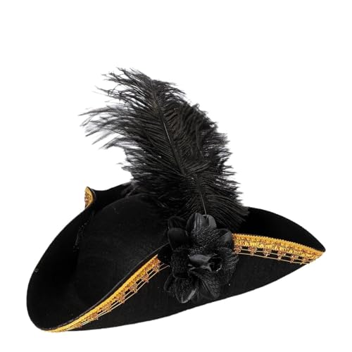 NFEKLFI Dreispitz Unisex-Piratenhut mit breiter Krempe, Dreispitz, Kappe geflochtenem Band und Blume, Cosplay-Mottoparty, Kostümzubehör, exquisite Fotografie-Requisiten(Black 1) von NFEKLFI