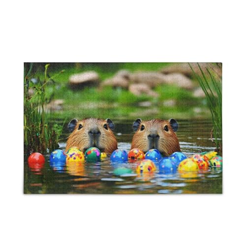 NFMILI Capybara Pool Jigsaw Puzzles 500 Teile für Erwachsene Familien Zigsaw Puzlle Spiel 20,5 × 37,8 cm von NFMILI