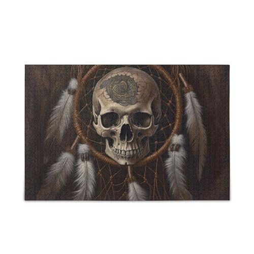 NFMILI Tribal Skulls Jigsaw Puzzles 1000 Teile Holz für Erwachsene Familien DIY Freizeitspiel 20,5 × 37,8 cm von NFMILI