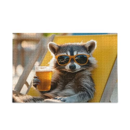 NFMILI Waschbär Sonnenbrille Puzzle 500 Teile für Erwachsene Familien Zigsaw Puzlle Spiel 20,5 × 37,8 cm NFMILI Waschbär Sonnenbrille Puzzle 500 Teile für Erwachsene Familien Zigsaw Puzlle Spiel 20,5 × 37,8 cm von NFMILI