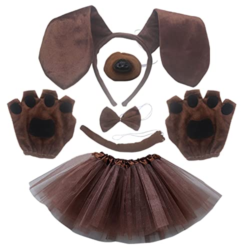 6x Halloween Dackel Hund Nase Ohren Stirnband Schwanz Rock Handschuhe Kostüm Set Tier Verkleidung Kostüm Cosplay Kostüm von NGCG