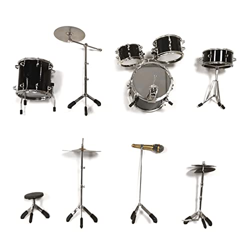 Schlagzeug-Set, Miniatur-Modell, Trommel-Set, Miniatur-Kupfer-Musikinstrument, Modellsammlung, schwarz/goldenes Schlagzeug-Set, Sammlerstücke, Display-Modell für Erwachsene, Kinder, Schlagzeugmodell, von NGCG