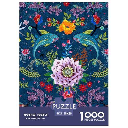 Blumen-, Vogel- und Fischmuster Puzzle 1000 Teile Schwer Puzzle Spielzeug Pädagogisches Spiel Impossible Herausforderung Spielzeug Für Erwachsene Kinder 38x26cm/1000pcs von NGGADIWEG