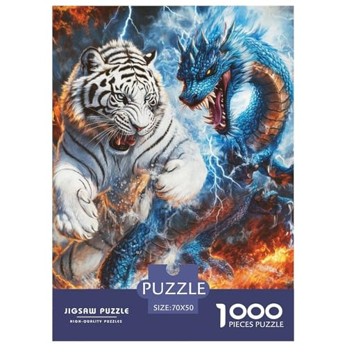 Drachen Tiger Puzzles 1000 Teile Schwer Puzzle Spielzeug Lernspiel Impossible Herausforderung Spielzeug Für Erwachsene Und Kinder Ab 14 Jahren 70x50cm/1000pcs von NGGADIWEG