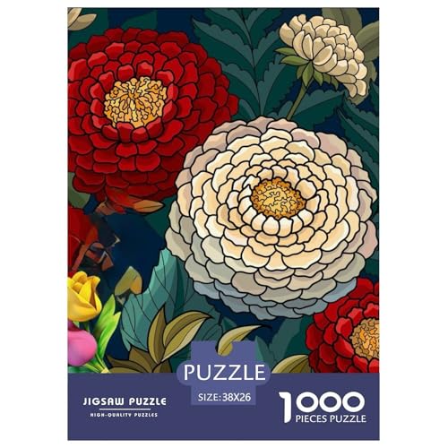 Farbenfrohe Blumen Puzzles 1000 Teile Schwer Puzzle Spielzeug Lernspiel Impossible Herausforderung Spielzeug Für Erwachsene Kinder 38x26cm/1000pcs von NGGADIWEG