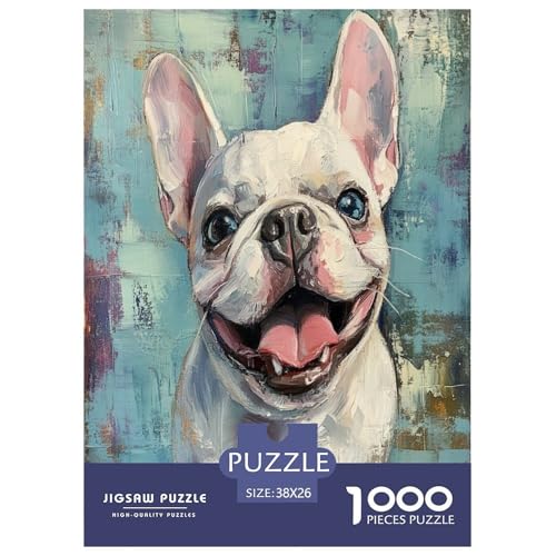 Französischer Bullhund Puzzle 1000 Teile Schwer Puzzle Spielzeug Lernspiel Impossible Herausforderungsspielzeug Für Erwachsene Kinder 38x26cm/1000pcs von NGGADIWEG
