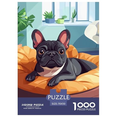 Französischer Bullhund Puzzles 1000 Teile Schwer Puzzle Spielzeug Lernspiel Impossible Herausforderungsspielzeug Für Erwachsene Und Kinder in Bewährter 70x50cm/1000pcs von NGGADIWEG