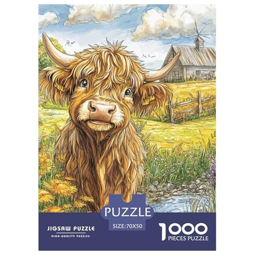Highland Rinder Puzzle 1000-teilige Schwer Puzzle Spielzeug Lernspiel Impossible Herausforderung Spielzeug Für Erwachsene Kinder 70x50cm/1000pcs von NGGADIWEG