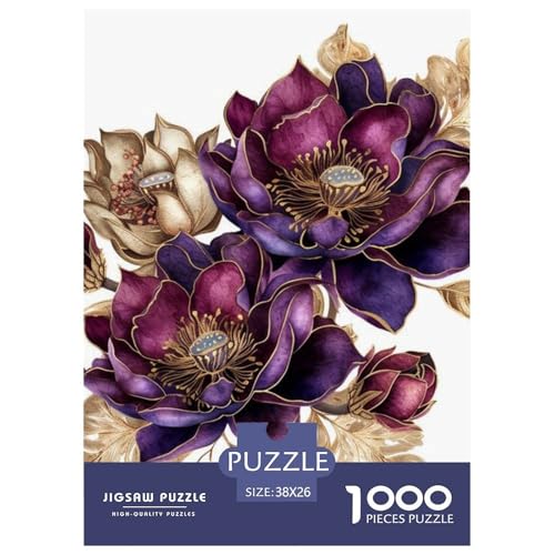 Lila vergoldete Blumen Puzzles 1000 Teile Schwer Puzzle Spielzeug Lernspiel Impossible Herausforderung Spielzeug Für Erwachsene Kinder 38x26cm/1000pcs von NGGADIWEG