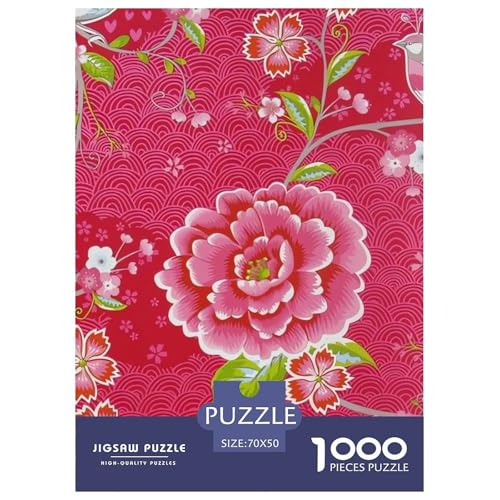 Rote Blumen und Vögel Puzzle 1000 Teile Schwer Puzzle Spielzeug Lernspiel Impossible Herausforderung Spielzeug Für Erwachsene Und Kinder Ab 12 Jahren 70x50cm/1000pcs von NGGADIWEG