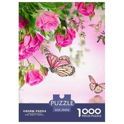Schmetterling und rosa Blumen Puzzle 1000-teilige Schwer Puzzle Spielzeug Lernspiel Impossible Herausforderung Spielzeug Für Erwachsene Kinder 70x50cm/1000pcs von NGGADIWEG