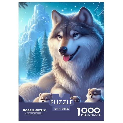 Schneewölfe und Welpen Puzzle 1000 Teile Schwer Puzzle Spielzeug Lernspiel Impossible Herausforderungsspielzeug Für Erwachsene Kinder 38x26cm/1000pcs von NGGADIWEG