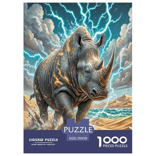 Schwarze Nashörner Puzzles 1000 Teile Schwer Puzzle Spielzeug Lernspiel Impossible Herausforderung Spielzeug Für Erwachsene Kinder 70x50cm/1000pcs von NGGADIWEG