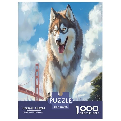 Sibirischer Husky Puzzles 1000 Teile Schwer Puzzle Spielzeug Lernspiel Impossible Herausforderung Spielzeug Für Erwachsene Kinder 70x50cm/1000pcs von NGGADIWEG