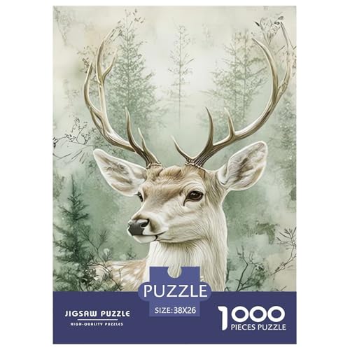 Stag in The Forest Puzzle 1000 Teile Schwer Puzzle Spielzeug Lernspiel Impossible Herausforderungsspielzeug Für Erwachsene Und Kinder Ab 14 Jahren 38x26cm/1000pcs von NGGADIWEG