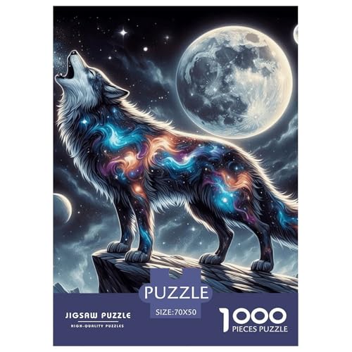 Starry Wolf Howl Puzzle 1000 Teile Schwer Puzzle Spielzeug Pädagogisches Spiel Impossible Herausforderungsspielzeug Für Erwachsene Und Kinder Ab 12 Jahren 70x50cm/1000pcs von NGGADIWEG