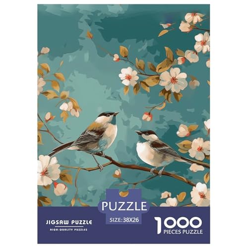Vögel Zweige Blumen Puzzle 1000-teilige Schwer Puzzle Spielzeug Lernspiel Impossible Herausforderungsspielzeug Für Erwachsene Kinder 38x26cm/1000pcs von NGGADIWEG