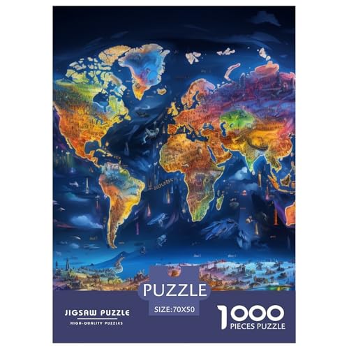 Weltkarte Puzzles 1000 Teile Schwer Puzzle Spielzeug Pädagogisches Spiel Impossible Herausforderungsspielzeug Für Erwachsene Und Kinder Ab 14 Jahren 70x50cm/1000pcs von NGGADIWEG