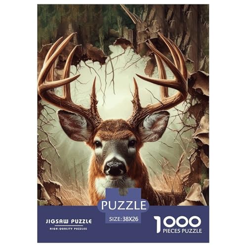 Wilder Hirsch Puzzle 1000 Teile Schwer Puzzle Spielzeug Pädagogisches Spiel Impossible Herausforderungsspielzeug Für Erwachsene Kinder 38x26cm/1000pcs von NGGADIWEG