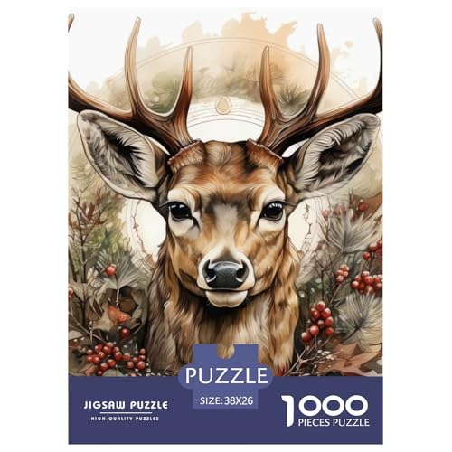 Wilder Hirsch Puzzles 1000 Teile Schwer Puzzle Spielzeug Lernspiel Impossible Herausforderung Spielzeug Für Erwachsene Kinder 38x26cm/1000pcs von NGGADIWEG