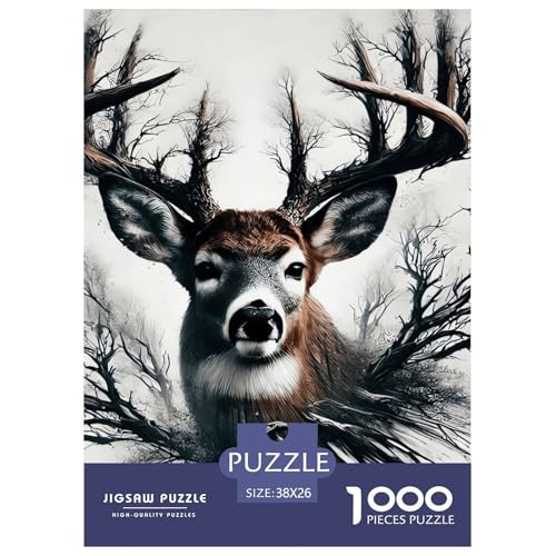 Wilder Hirsch Puzzles 1000 Teile Schwer Puzzle Spielzeug Lernspiel Impossible Herausforderungsspielzeug Für Erwachsene Und Kinder Ab 12 Jahren 38x26cm/1000pcs von NGGADIWEG