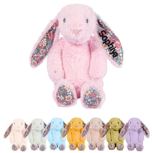 NGTSFLY Personalisiert Kuscheltier Hase mit Name 31-41cm Plüschhase Kuschelhase Baby Personalisierte Geschenke für Mädchen und Jungen (Blumenhase) von NGTSFLY