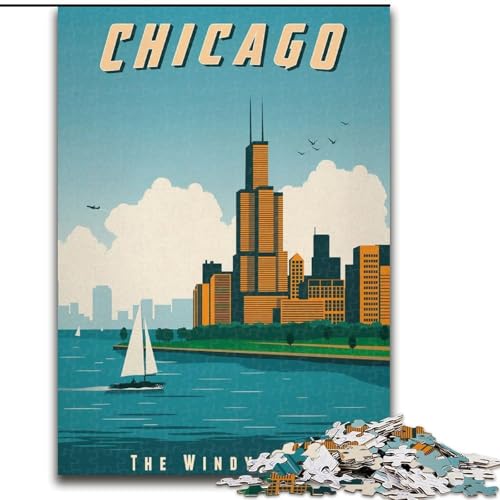 1000-teiliges Puzzle für Erwachsene, Geschenke, Chicago, Stressabbau, Staycation, Zeit totschlagen, perfekte Dekoration für Kinder ab 14 Jahren (50x75cm), 1000 Teile von NGZITNFXL