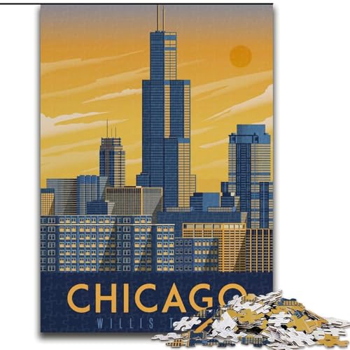 1000-teiliges Puzzle für Erwachsene, Geschenke, Chicago-Stadtbild, Stressabbau, Staycation, Zeit totschlagen, perfekte Dekoration für Kinder ab 14 Jahren (50x75cm), 1000 Teile von NGZITNFXL