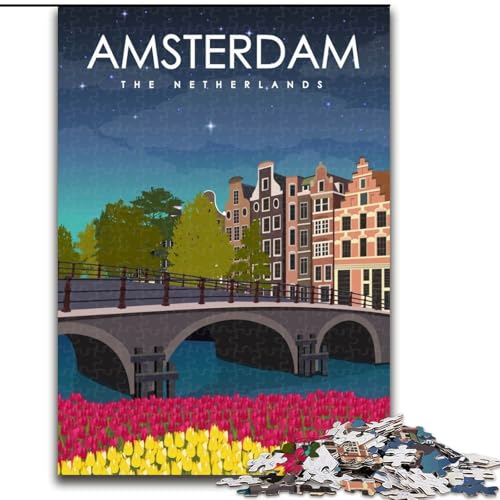 1000-teiliges Puzzle für Erwachsene und Jugendliche, Amsterdam-Reiseplakat, anspruchsvolles Spiel und Familienspiel, Wichtelgeschenke (38x26cm), 1000 Teile von NGZITNFXL